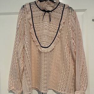 Gorgeous pale pink lace top with black trim